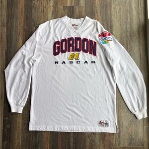 *Flaws Jeff Gordon NASCAR DuPont Chase Authentics V-Neck L/S Shirt Lg White Y2K
